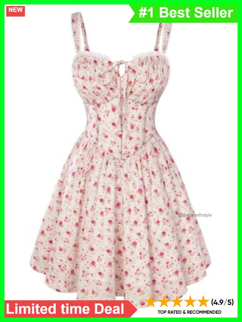 Floral Corset Mini Dress A-Line Sundress Adjustable Straps Pockets